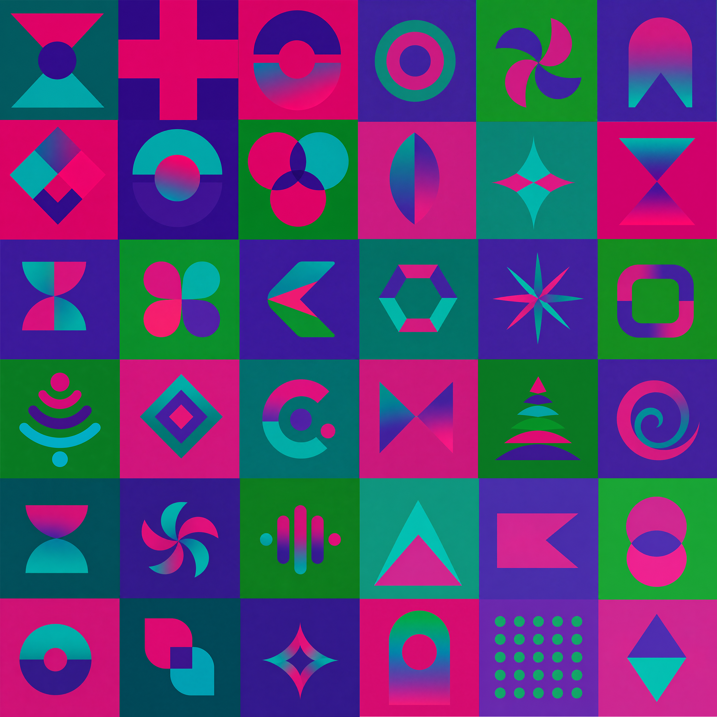 The 36-icon geometric alphabet, unlabeled